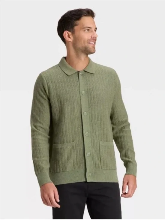 Goodfellow & Co Men’s Collared Cotton Blend Cardigan Sweater - Green Size XL NWT