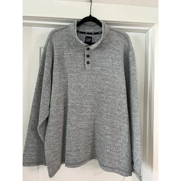 Gap Mens XXL Gray Heather Henley Pullover Sweater Mock Neck Long Sleeve QMT4777S
