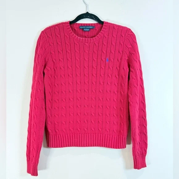 🔥Ralph Lauren Pink Cable Knit Crewneck Sweater Women’s Size M EC🔥