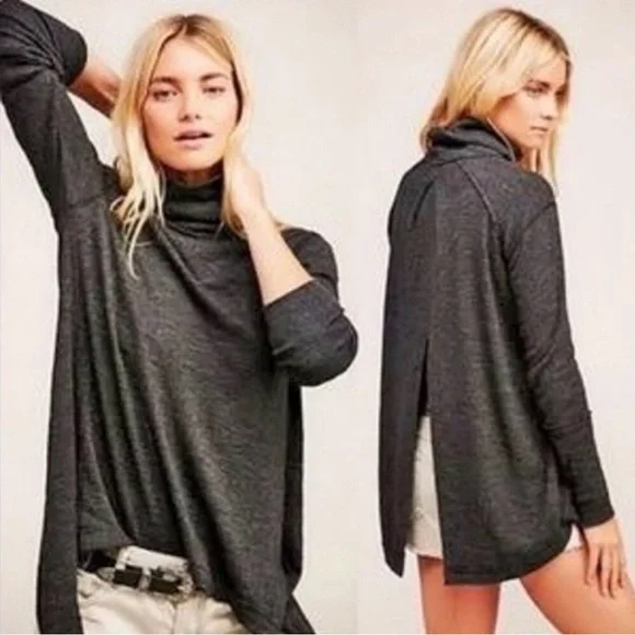 We The Free Open Back Dark Gray Turtleneck Sweater AO0364