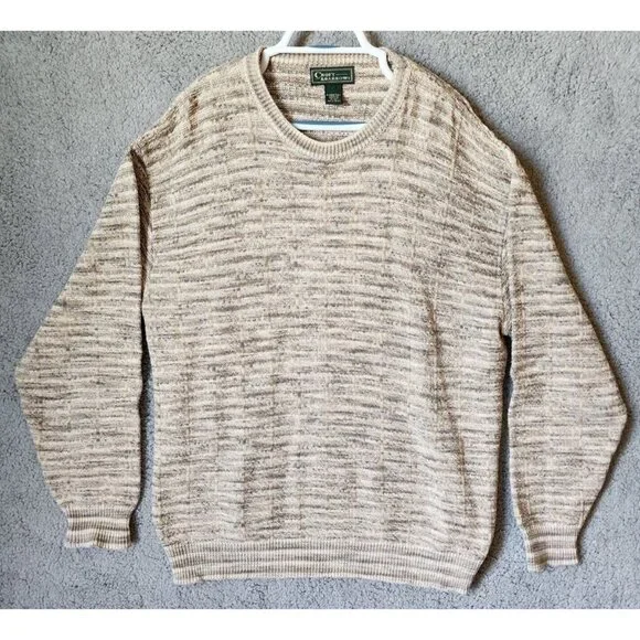 VTG Croft & Barrow Beige Striped Pullover Knit Sweater Size XL Tall‎ USA Made