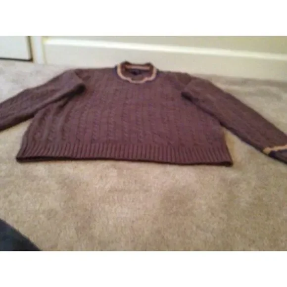 American Eagle Men's Casual Sweater Size Medium Brown w Brown Blue Stripes