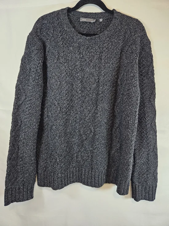 Vince Men's Charcoal Cable-Knit Crewneck Sweater 100% Wool