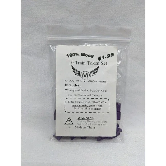 Mayday Games Purple Wood 10 Train Token Set