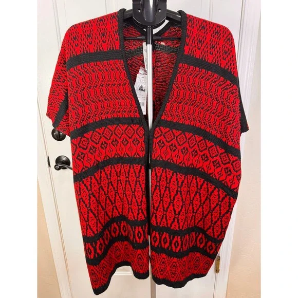 NEW NY Collection Black and red knit on hook closure cardigan sweater Size L/XL