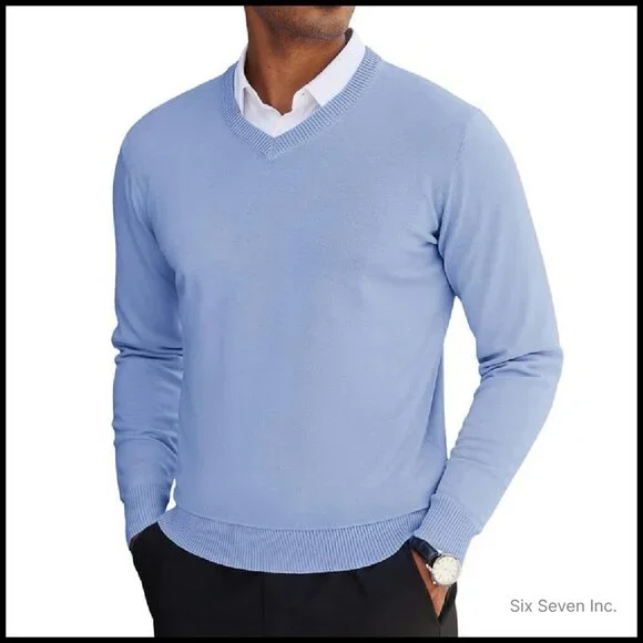 Lightweight V-Neck Pullover Sweater Classic Knitted Slim Fit Business Casual