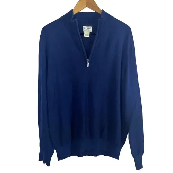 L.L. Bean Sweater Men's‎ L Navy Blue 1/4 Zip Cotton Cashmere Blend (M512)