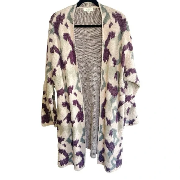 Umgee Boho Oversized Fuzzy‎ Knit Long Cardigan Sweater XL Pink Purple Abstract