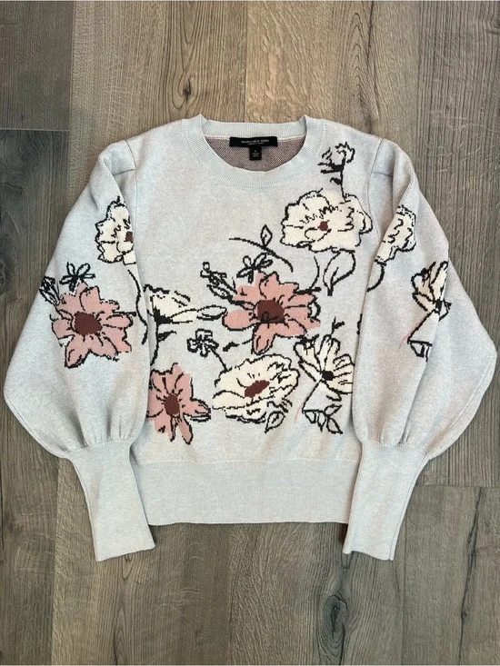 Floral Crewneck Sweater - Light Gray - Large