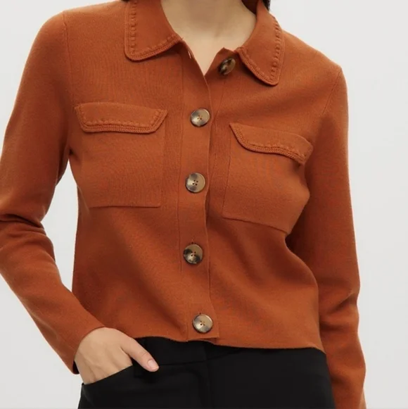 Joie Terracotta Knit Button Front‎ Collared Cardigan