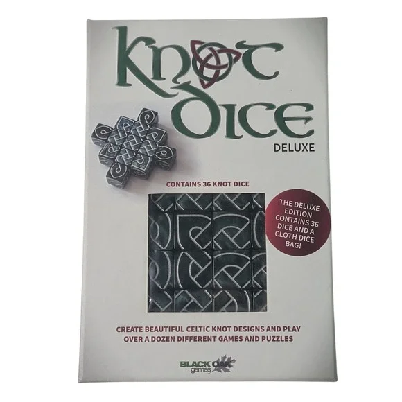 Knot Dice Deluxe Complete Black Oak Games Celtic Puzzle Game 36 Dice Bag Chips