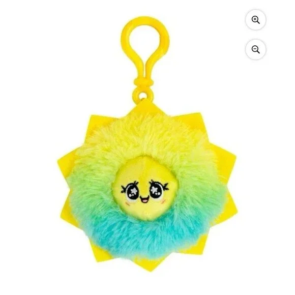 TOMY Peeky Pops Sun-Sational Plush Keychain Fidget Clip Rainbow Yellow 2023
