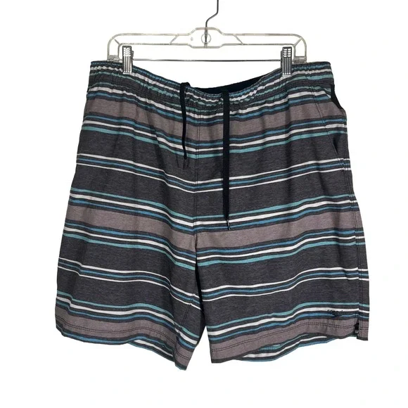 Speedo Mens Striped‎ Swim Trunks Board Shorts Grey Blue XL 1125254