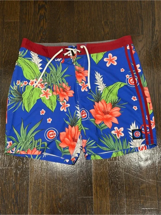 New Hurley Chicago Cubs Floral Swim Trunks - Blue & Coral