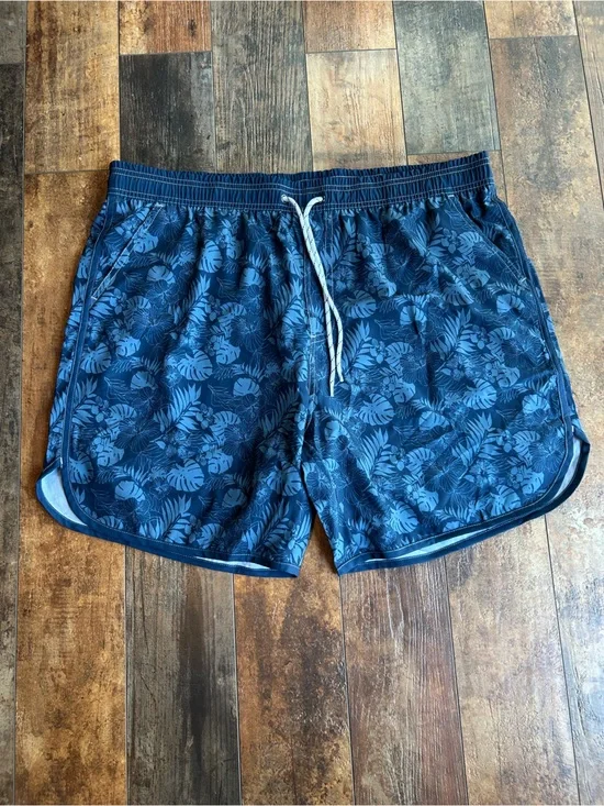 Men's Blue Floral Swim Trunks with Drawstring 2xl