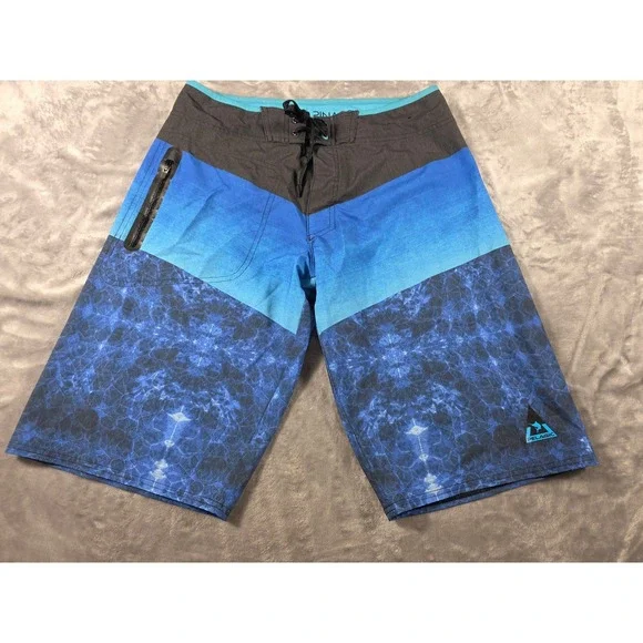 Pelagic Pinacol Boardshorts‎ Mens 32 Blue Black Geometric Fishing Swim Trunks