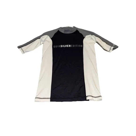 Quiksilver Short Sleeve Rashguard Black‎ Gray Mens Sz Medium Swim Surf top