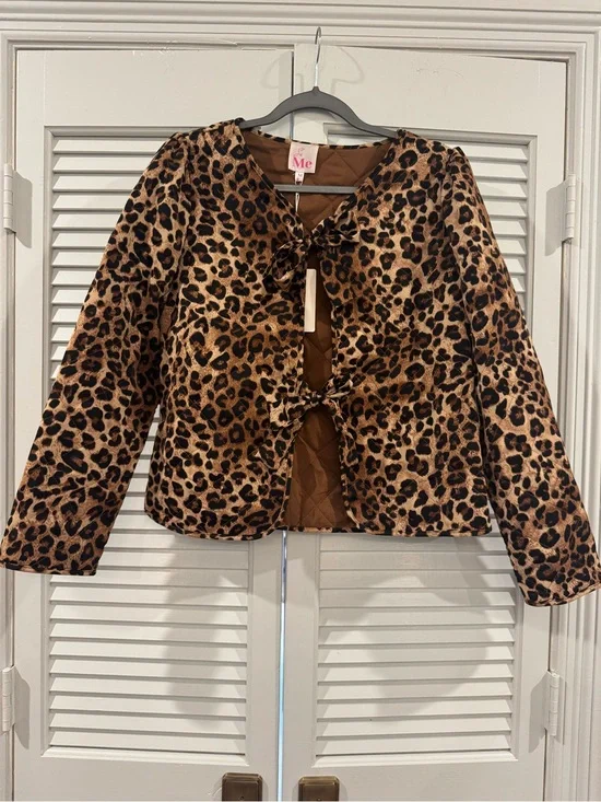 So Me Leopard-Trimmed Quilted Jacket - Brown/Black