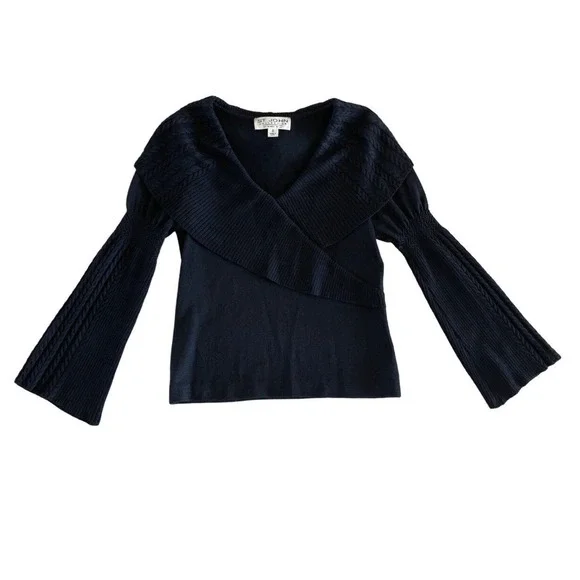 Vintage St.‎ John Collection Marie Gray Black Knit Wrap Bell Sleeve Sweater Sz 0