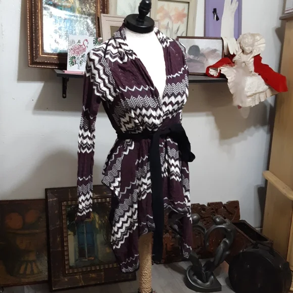 Chocolate Brown knit Cardigan Sweater Jacket  sz Med JENNIFER LOPEZ Cotton
