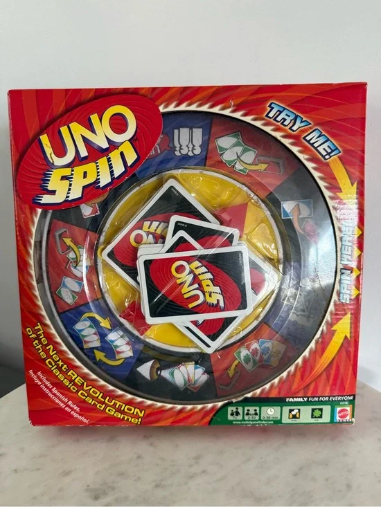 NEW! UNO Spin Game – Mattel Family Card Game w/ Spinner – Complete – Ages 7+