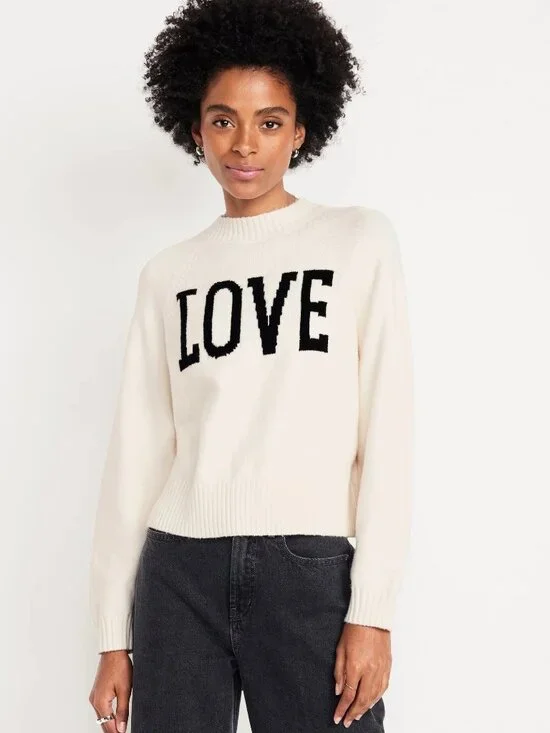 Old Navy SoSoft Loose Graphic Sweater Holiday Verbia Love114 XS #A3245