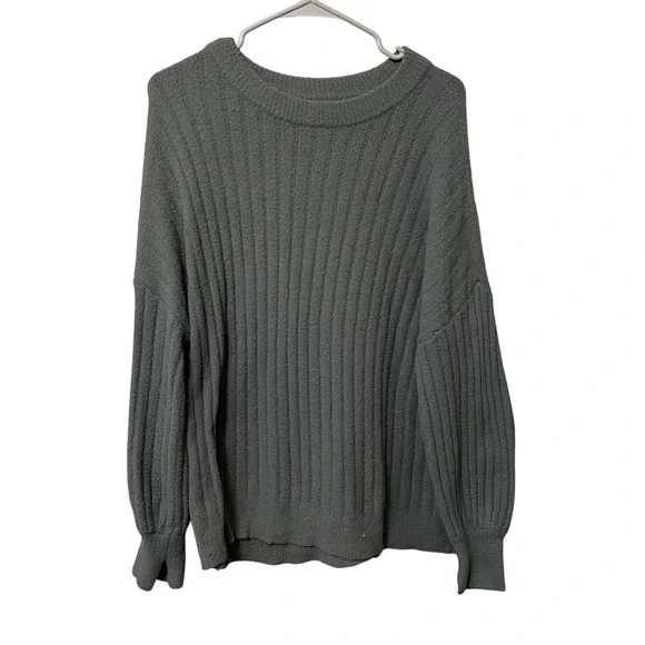 Aerie Ribbed Crew Neck Long‎ Sleeve Sweater Green Womens Size Small Petite