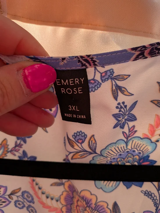 Floral Open-Front Kimono Cover-Up in Cream and Blue And Pink, 3XL