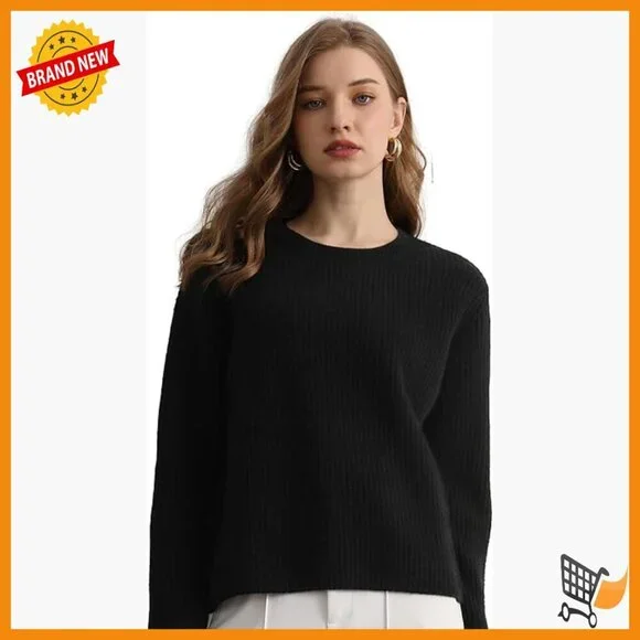 Cashmere Crewneck Pullover Sweater Ribbed Long Sleeve Women's Winter Essential