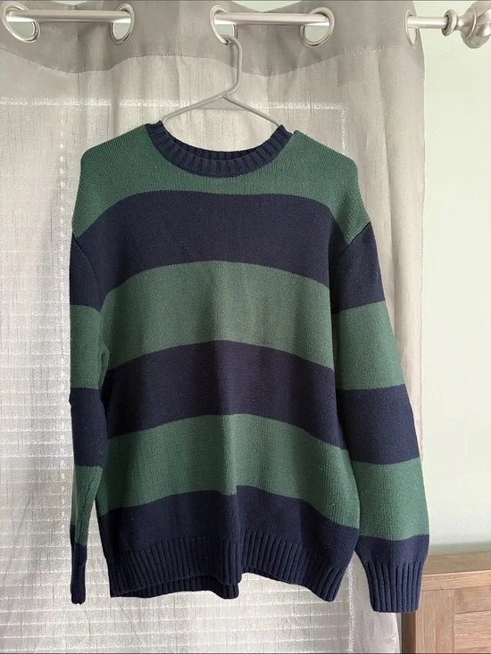 Hollister Women's Striped Crewneck Sweater - Green & Navy