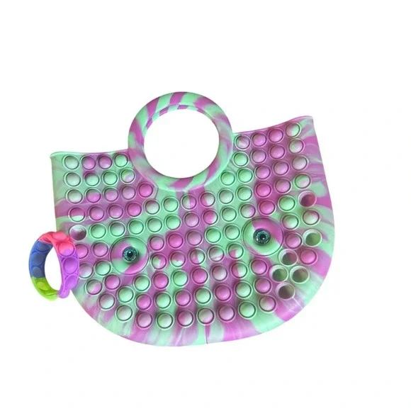Ja-Ru Silicone Pop Fidget Tote Bag and‎ Bracelet Set Purple Green Swirl Eyeball