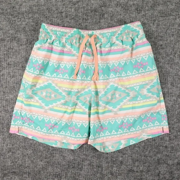 Chubbies The En Fuegos Swim Trunks Mens Small Green Orange Aztec Print Mesh Pool