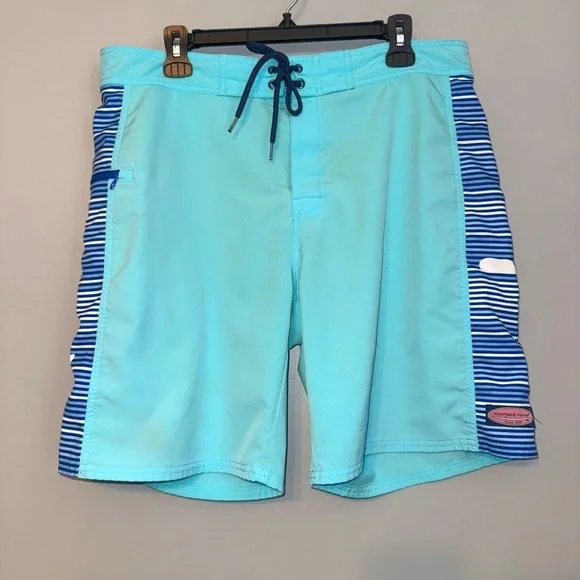 Vineyard Vines Teal Blue Stripe Board Shorts Swim Trunks Size 34