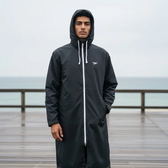 Speedo Hooded Fleece Lined Swim Team Parka Unisex Adult Swim Jacket Coverup Sz S