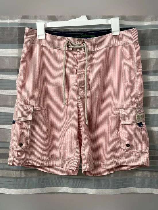 J. Crew Striped Pink Seersucker Cargo Swim Shorts- Men’s Original Swimwear