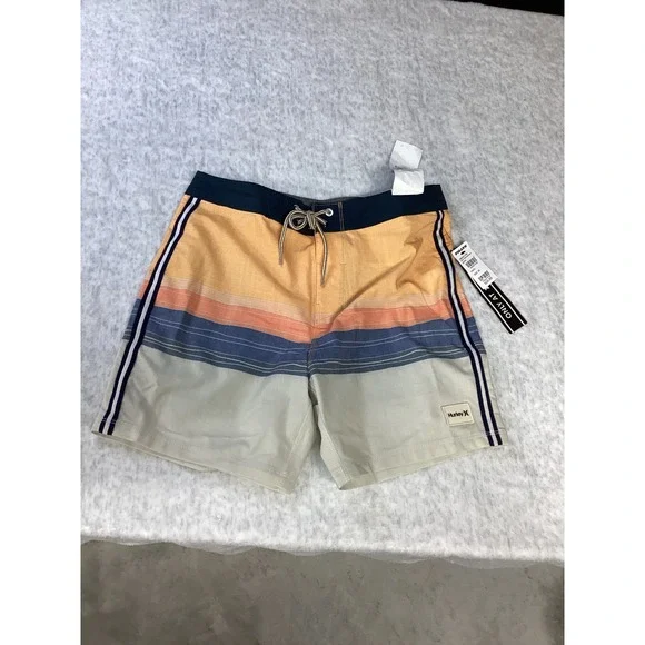 Hurley Phantom Naturals Board Shorts Mens‎ 28 Orange Blue Striped MBS0011450