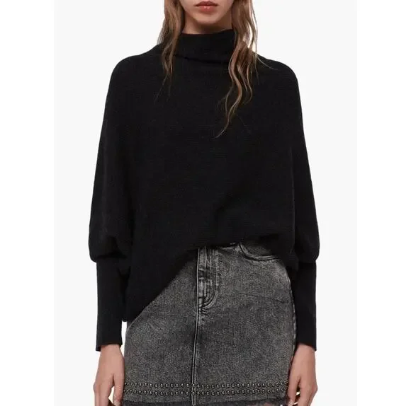 ALLSAINTS Merino Wool Cowl Neck Pullover Ridley Jumper Sweater Black Large