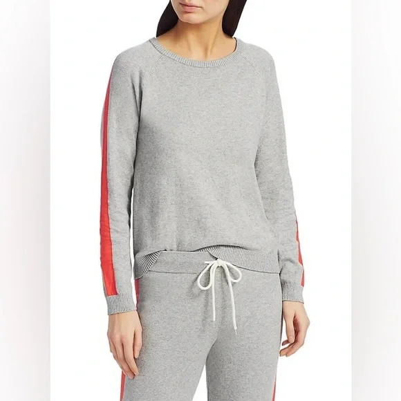 Monrow Cotton and Cashmere Gray Sweater with Orange Stripes Women’s Size XS