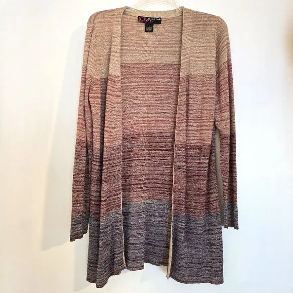 Peck & Peck Metallic Ombre Longline Open Front LS Cardigan
