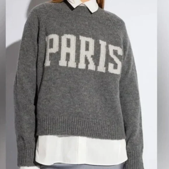 Anine Bing Kendrick Sweater University Paris In Charcoal Wool Cashmere Size M
