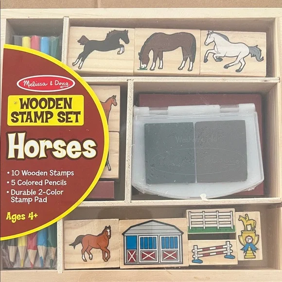 NEW - Melissa & Doug HORSE Wooden Stamp Set with Pencils