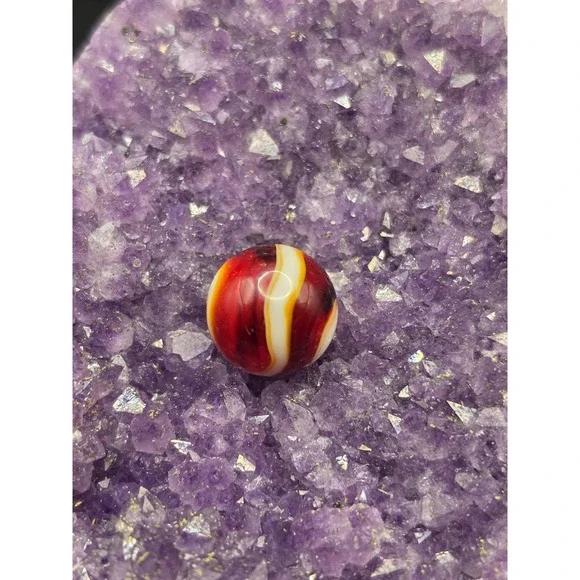 Vintage Beautiful Two Toned Red & White Stripe/Swirl HTF Marble Akro oxblood