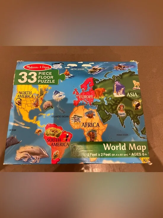 Melissa & Doug Kids World Map Floor Puzzle - 33 pieces ages- Ages 6+