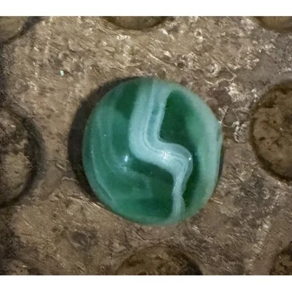 Vintage Akro Agate Green White Prize Name Corkscrew Marble 0.65