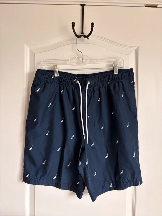 Nautica Navy Swim Trunks with White Sail Motif