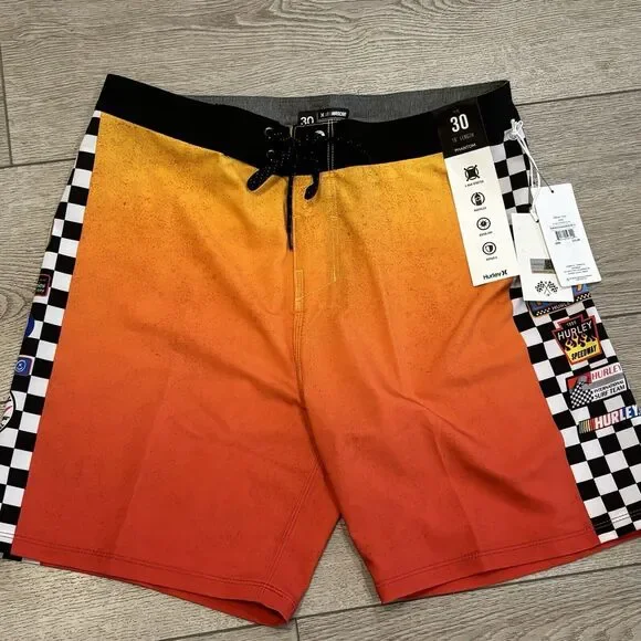 Hurley Nascar Phantom Board‎ Shorts Racetrack Size 30 Orange Swim NWT