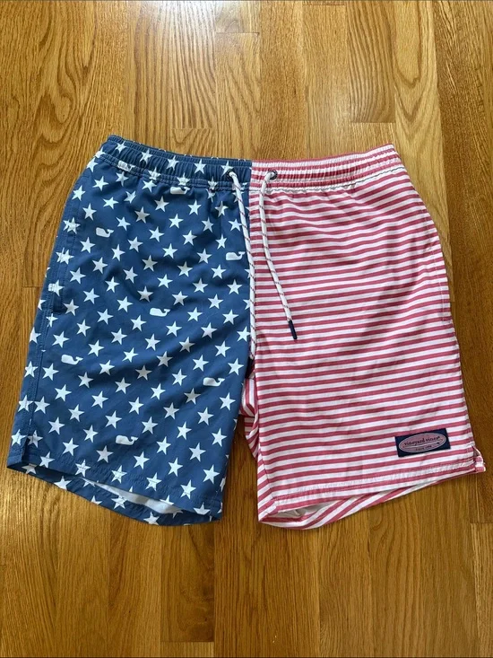 Vineyard Vines Men's Two-Tone Star & Stripe Swim Trunks - Blue & Red