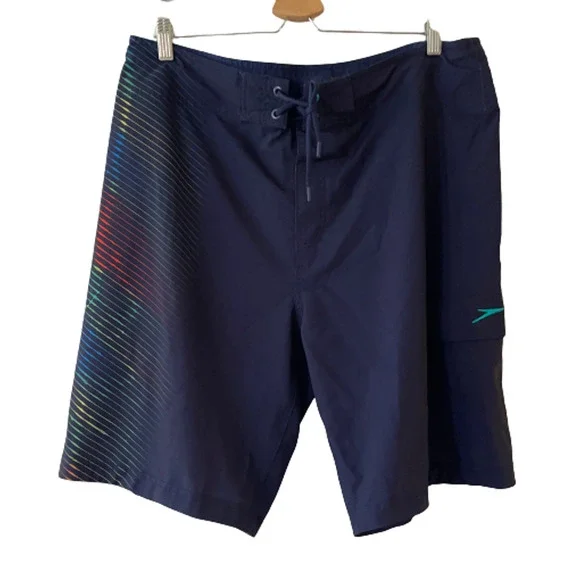 Speedo Size 36 Mens Interference Glow Board Shorts Swim Trunks Cargo Pocket Blue