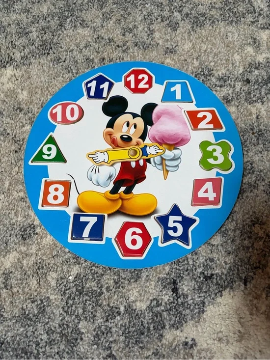 Disney Mickey Mouse Blue Number Clock Puzzle with Multicolor Shapes