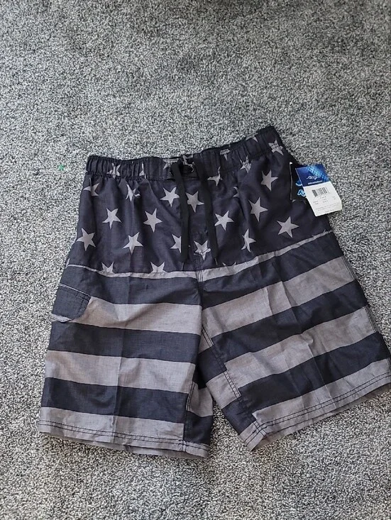 Kanu Surf Men's Black and Gray Star-Stripe Swim Trunks